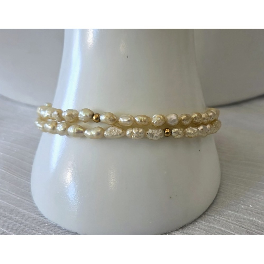 Vintage Genuine Freshwater Pearl Double Strand Gold‎ Vermeil Silver Bracelet 8"